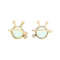 Close-up of 925 silver space-themed earrings with green stones and sparkling crystals - Alien Planet Style (EH00639) / Gold