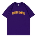 Sturniolo Triplets Love Varsity t-shirt in deep purple cotton with Fresh Love orange print - Purple