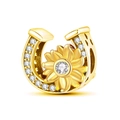 Goldener Hufeisen-Anhänger mit Kristallen und Blumen-Detail für DIY-Schmuck-Armbänder - Gold Sonnenblume Hufeisen (026)