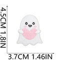 Ghost embroidery patch with pink heart detail showing dimensions 4.5cm by 3.7cm - No.34 (Small)