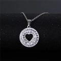 Silver chain necklace with a heart cutout pendant pavé set with white rhinestones - NZ26 Heart Hollow Round