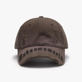 Distressed dark brown cotton baseball cap with UnknownWorld gothic embroidery - Dark Coffee