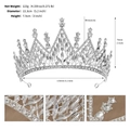 Detailed dimensions of silver rhinestone bridal crown with 13.3cm diameter and 7.5cm height - Silver