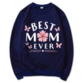 Dark blue Mama Est 2025 hoodie with Best Mom Ever floral print in size M - S / Navy Blue
