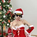 Red velvet Christmas costume set with white fur trim and glitter 2025 heart sunglasses - Gold Heart Shape 2025 Glasses