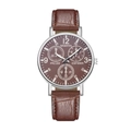 Men's quartz watch with brown crocodile leather strap and dark brown three-eye dial - 999 Brown