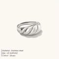 Polished silver stainless steel croissant ring in US size 5 with a twisted design - US5 / Croissant Spiral Ring / Silver