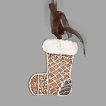 Gingerbread style Christmas stocking ornament in brown resin with white frosting texture - Boots
