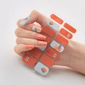 Detail view of 3D laser nail stickers DQ-36 with orange cartoon eye and abstract patterns - DQ-36 Orange Gray Eye