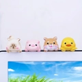 Mini animal figures set featuring cat, pig, shiba, and duck on a computer monitor - Cat + Pig + Shiba + Duck Set
