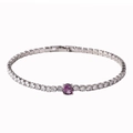 Detail of silver tennis bracelet with cubic zirconia and a central round purple gem - Silver Base Purple Zircon