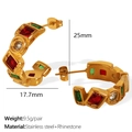 Edelstahl-Ohrringe in Gold mit roten grünen und weißen Steinen auf weißem Grund - Bunter Zirkon Gold Stil