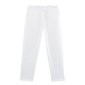 Detailed view of white high-waisted dress pants with concealed waist fastener and flat front - White Pants