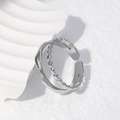Minimalist double-layered silver ring with bead texture and wave design on a white background - Size 7 (Adjustable) / Steel