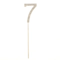 Number 7 birthday cake topper with sparkling rhinestones and silver metal stick - Number 7 / Gold