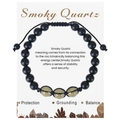 Detail of Smoky Quartz energy bracelet with 8mm matte black beads on a display card - Smoky Quartz
