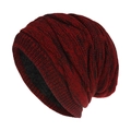 Berretto invernale unisex in maglia rossa e nera con calda fodera interna in pile - Taglia unica / Borgogna Nero