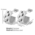 Silver stainless steel gear-style earrings with technical dimensions and weight specs - Watch Strap Texture Hoop Earrings (EH239) / Silver