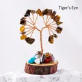 Handmade Tiger Eye stone tree with copper wire on a natural wood base home decor - Tiger Eye (Wooden Stump Base)