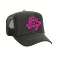 Dettaglio del cappellino trucker nero con stampa rosa Take It Easy e rete traspirante - Taglia unica / Nero