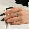 Modieuze gouden evil eye open ring met veelkleurige steentjes en dubbel bandontwerp - Goud-Evil Eye (Dubbele Rij Multi-kleur)