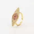 Goldener geometrischer Herz-Augen-Ring mit rosa und klaren Zirkonia-Kristallen - Rosaroter Auge Stil (JZ0296-8)