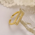 Macro detail of gold plated zircon ring featuring rectangular hollow pave diamond design - Hollow Rectangular Zircon (13802)
