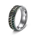 Men's titanium steel spinner ring featuring double rainbow scales and silver polished finish - Colorful