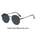 Gafas de sol poligonales de metal con montura dorada y lentes gris oscuro para hombres y mujeres - Montura Negra Lentes Gris Negro