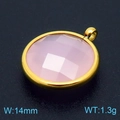 Pink birthstone pendant with round gold plating and faceted crystal gem detail - Gold Round Pink Gem Style (KLJ8257-Z)