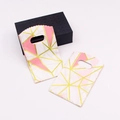 Pink and gold geometric pattern small plastic jewelry gift bag with handle hole - No. 92 (Pink Gold Geometric)
