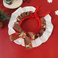 Christmas pet collar with red satin ribbon, plaid bow and gold reindeer silhouette - Size S (1.5-4kg) / Christmas Reindeer Red Plaid Bib