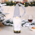 Christmas wine bottle cover featuring a grey gnome design with a long white beard - Grey and White Style