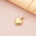 Golden heart locket necklace with vintage flower engraving on soft pink background - Gold Large Floral (29*29mm)