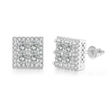 Detailed macro view of square zircon stud earrings with secure threaded backings - Square Heart Silver