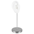 Detail of white silicone ear model on a silver metal stand for jewelry display - Right Ear / White