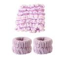 Ensemble bandeau à volants violet et blanc avec poignets en peluche absorbants - Bandeau Et Poignets Violets