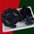 Black plush sponge headband set with hair scrunchies and matte flower claw clip - Black 6pcs Set (Headband, Hair Clip, Scrunchies, Wristbands)