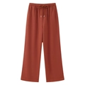 Detail of caramel knit wide-leg pants with elastic drawstring waist and soft texture - S / Brick Red Pants
