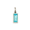 Silver stainless steel rectangular pendant with light blue birthstone inlay for DIY jewelry - March Steel (Light Blue Zirconia)