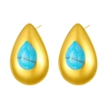 Golden teardrop earrings with matte finish and turquoise stone featuring black veins - Black Veined Turquoise Drop