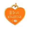 Orange heart enamel pendant with 'Hot mama' engraving and small zircon inlay - Bright Orange-Heart Hot Mama