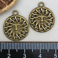 Bronze hollow sun face pendant charms with ruler showing size for jewelry making - Antique Bronze Sun Face Pendant (17x20mm)