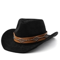 Cappello fedora bohémien nero in pelle scamosciata con fascia in cuoio borchiata marrone - Nero / M (56-58cm)