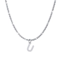 Titanium steel necklace with letter U pendant featuring sparkling zircon micro-pave setting - Letter U / Steel