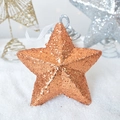 Stella di Natale stereoscopica glitterata oro rosa con elegante nastro in seta bianco da appendere - Stella Oro Rosa