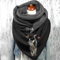 Thick black scarf with colorful cat and heart prints worn over a denim jacket - 150*75cm / Black Colorful Cat (WJ01-TFWJ504)