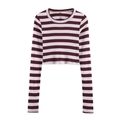 Top corto da donna a maniche lunghe con strisce rosso scuro e rosa chiaro - S / A Righe Rosso Scuro e Rosa