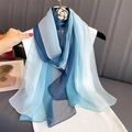 Lightweight gradient blue chiffon scarf with delicate rolled edges in an elegant style - Tricolor Blue Gradient