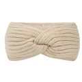 Detail of beige cable-knit headband featuring a twist knot and warm fleece lining - Beige